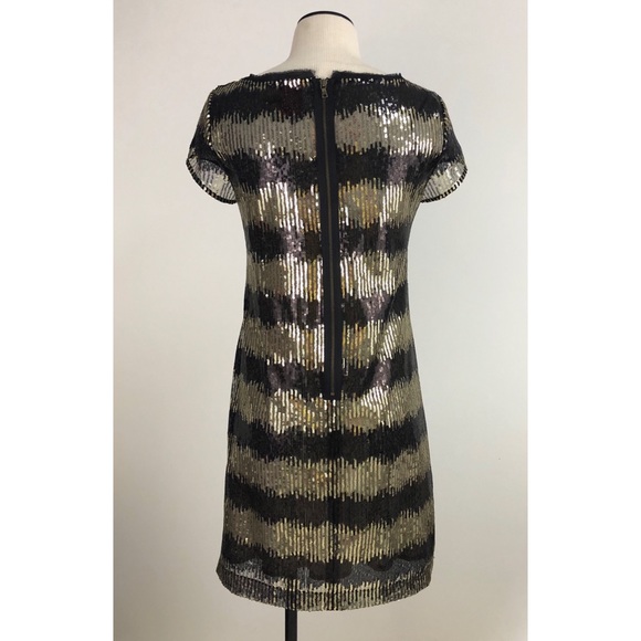 Ali Ro Sequin Striped Black & Gold Sheath Dress - Picture 3 of 8